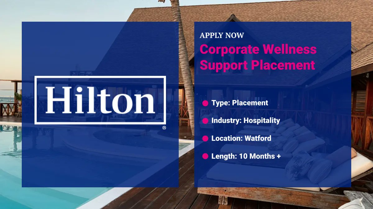 ⏰ 2 days left to apply to this Corporate Wellness Support Placement with Hilton ⏰ This placement is suited to an undergraduate who is looking to gain understanding of how wellness is executed and maintained across our portfolio of spas. Apply here ---> buff.ly/3iBoxOj