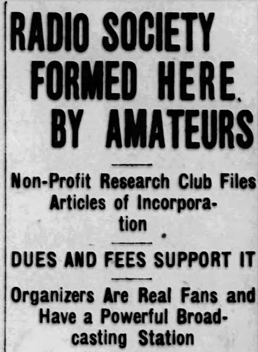KSS_RRSLB's tweet photo. Long Beach Telegram July 9 1922, the formation of the Radio Research Society of Long Beach. #LongBeach  #Radio https://t.co/m6rJykXyCX