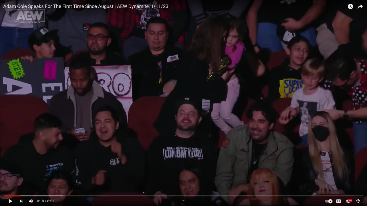 MattWolfrom's tweet photo. My friends and I made it on tv at last night’s @AEW show during @AdamColePro’s big return! You can tell by our faces how happy we are to see him finally healthy. Welcome back! https://t.co/Tme77KuqC3