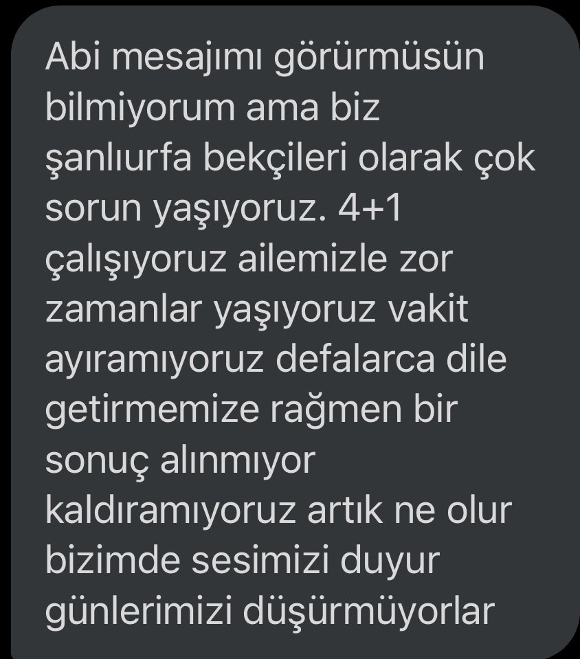 Şanlıurfa Çarşı ve Mahalle Bekçisi kardeşlerimiz çok çalıştıklarını ve aileleriyle aralarının bozulmaya başladığını söylüyor. 
#EGMninbekçileri1236istiyor