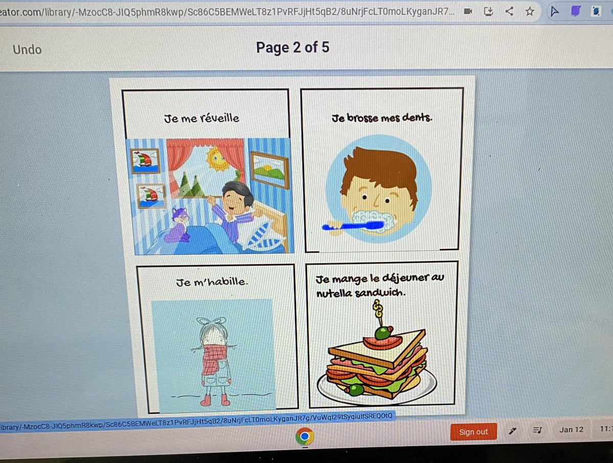 emily_goold's tweet image. The Gr. 4/5 are using #BookCreator to create comic strips on “Ma journée typique”. #ocsbFSL @P2Moss