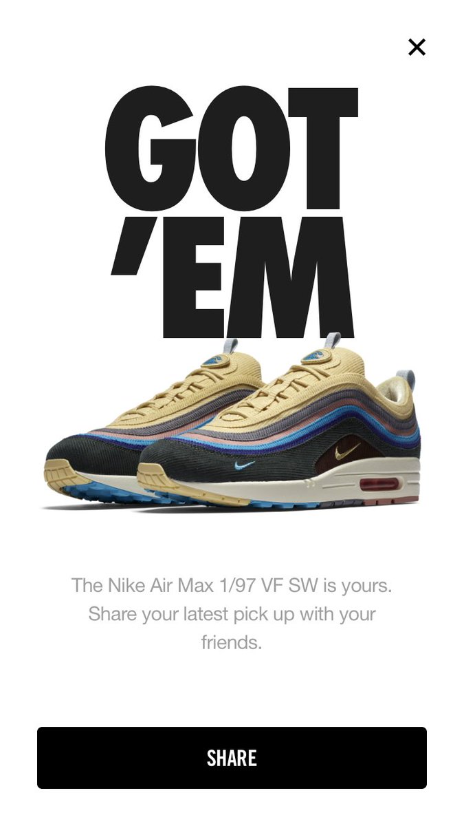 Jack_Harris5's tweet photo. @atmos_usa Easy, the Sean Wotherspoon Air Max 1/97 is my favorite collab. I have never been as excited for a release as I was this one. I used to sit in geometry class and watch the roundtwo videos with my friends. Hit my first draw and wore these to graduation #atmoscollectorsclub Size 11 https://t.co/Pxjs2IlKAB