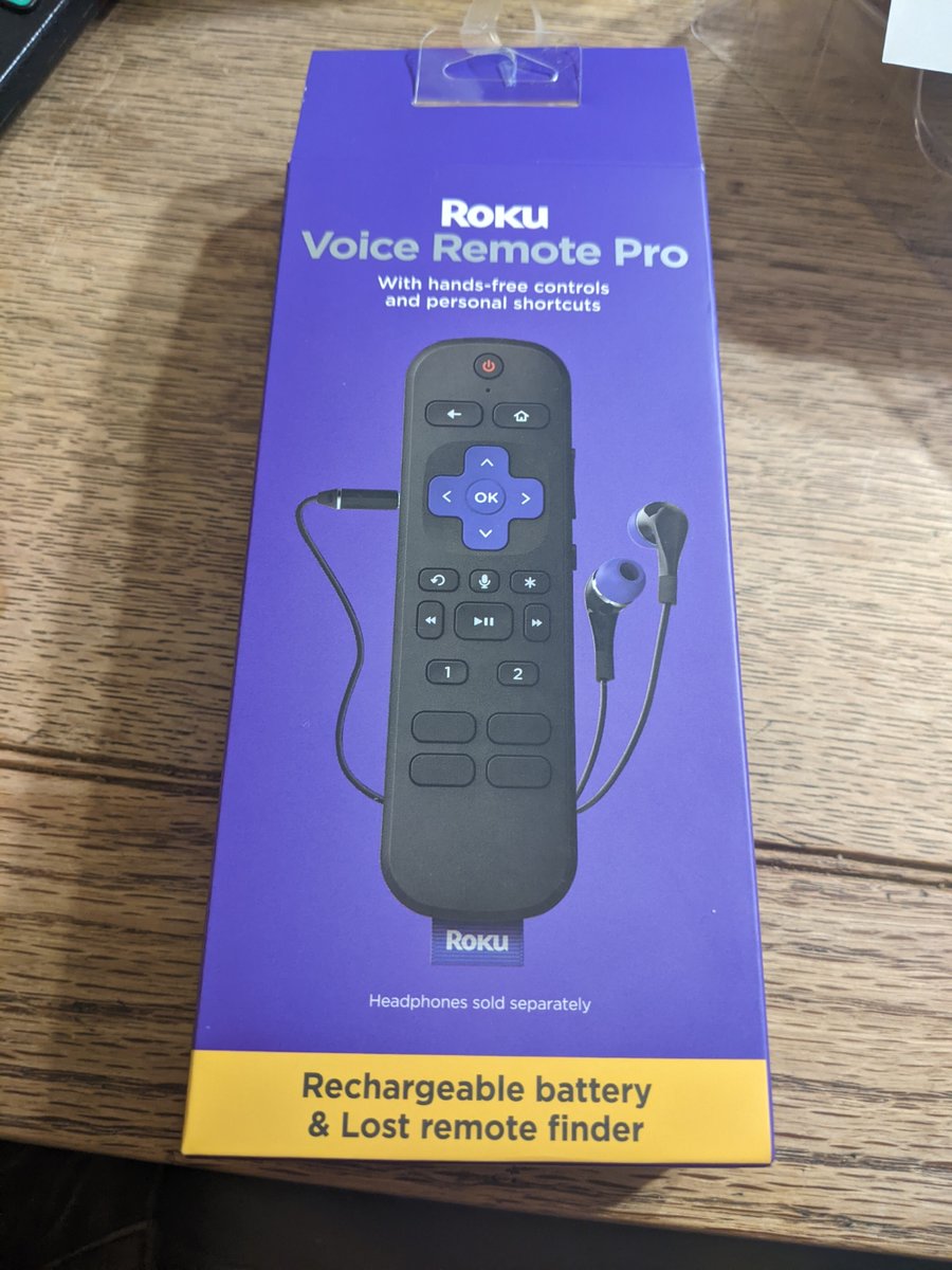 weirdtechstuff's tweet photo. Here's my most frivolous purchase for quite a while; shipped from the U-S-of-A, @roku Voice Remote Control Pro. 

Do I need it? 
No. 

Have I coveted it ever since I knew it existed? 
Hell yes!

Does giving myself a silly little gift as I'm back to work help my mood? 
Guess... 😎 https://t.co/ceS2b8XA9B