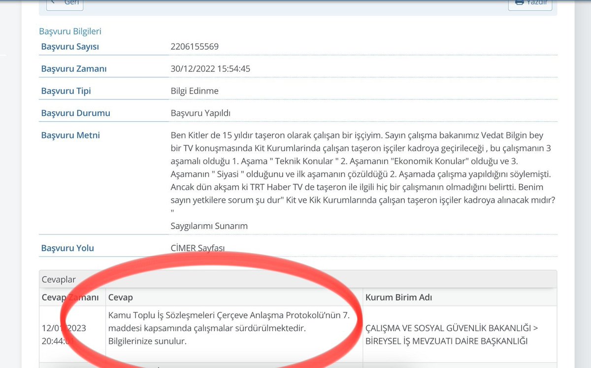 #KitTaseronlarKadrosuz 30 Aralikda  sayın Çalışma Bakanlığına sormuştum. Çalışma bakanlığı cevabını vermiş. Teşekkürler.