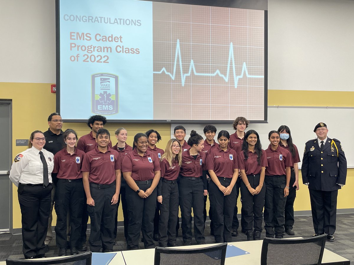 Last night we held a graduation ceremony for the 15 students who completed the year-long Wake EMS Cadet Program. The program consists of lectures, medical simulations, and field ride-along for High school-aged students that want to pursue a career in EMS. Congratulations to all!