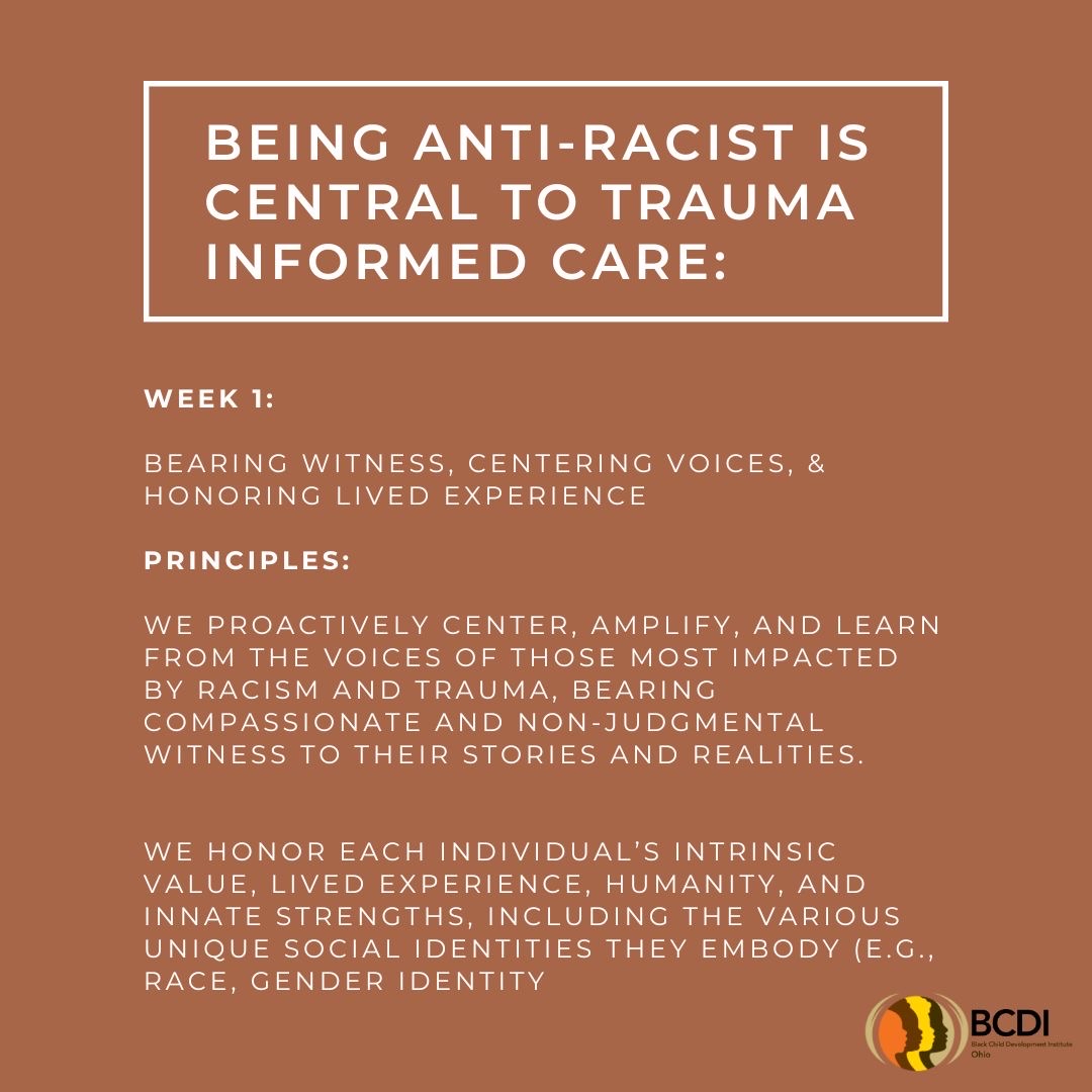 ClevelandBCDI's tweet photo. Being anti-racist is central to trauma informed care.
#bcdiohio
#policythursday https://t.co/r9R0fRExKF