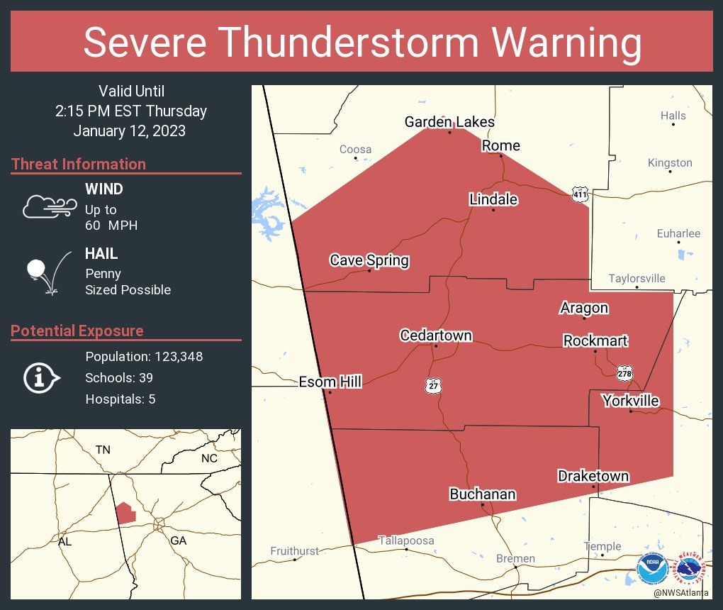 NWS Atlanta on Twitter "Severe Thunderstorm Warning including Rome GA