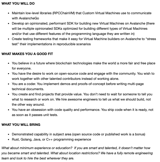 Virtual Machine SDK Engineer: boards.greenhouse.io/avalabs/jobs/4…
