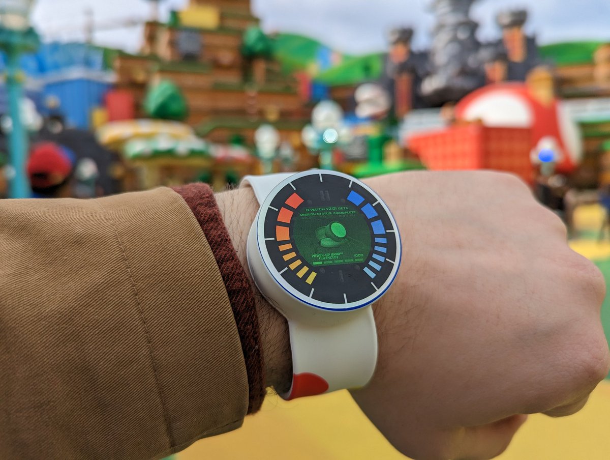 nickytea's tweet photo. To carry on the interactive theme park spirit of the #DatapadBuilders, I have customized my Super Nintendo World Power-Up Band to my all-time favorite Nintendo watch:
The Goldeneye 64 pause menu watch! https://t.co/saNb8fqzNR