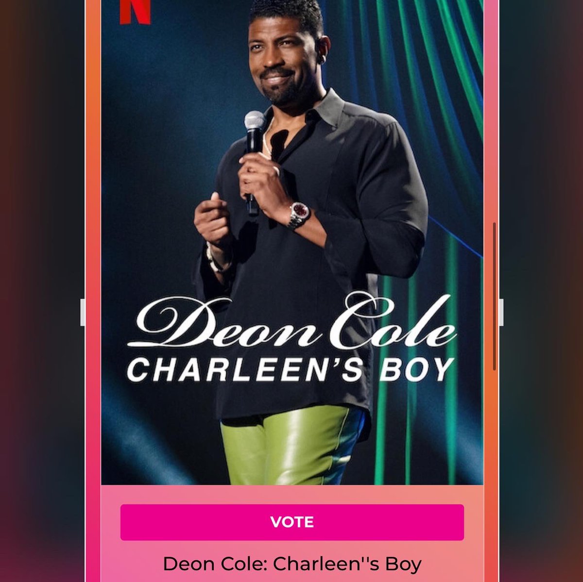 deoncole's tweet image. OMG!!!! MY NETFLIX SPECIAL “CHARLEENS BOY” WAS NOMINATED FOR A NAACP AWARD ALSO MY PERFORMANCE ON BLACKISH!!! PLEASE MY PEOPLE PLEASE GO TO vote.naacpimageawards.net AND PLEASE VOTE FOR ME IN MY CATEGORIES! Go now and everyday and vote! Thank you!!! Mommy!!!!!!!! Look at this!!!!