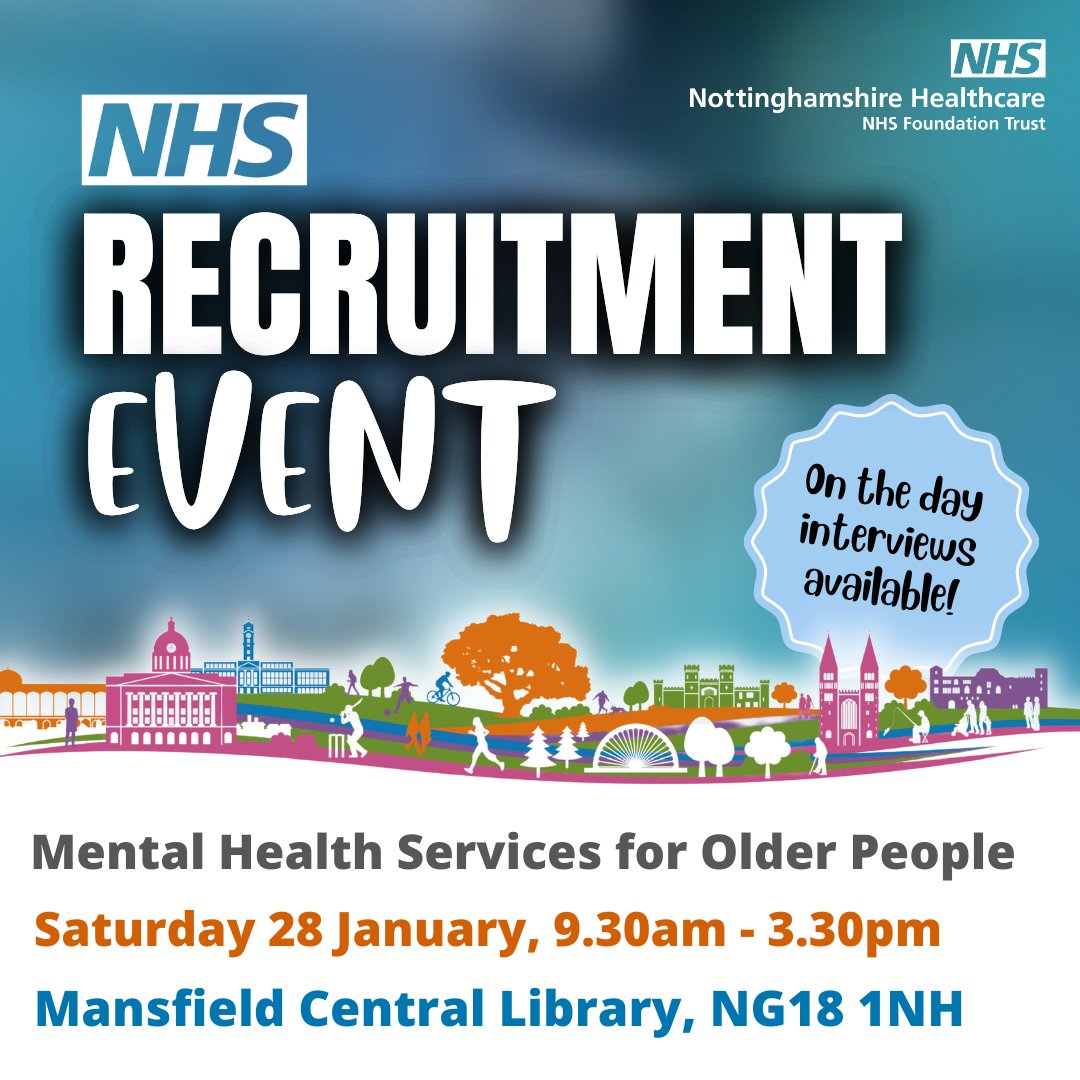 📢Save the date!📢

✅ New Year, New Job? ✅

Join us Saturday 28 January 2023 at Mansfield Central Library, 09:30-15:30.

Some roles will be offering on the day interviews too!

For more information about the event please visit: bit.ly/3YtUOHj