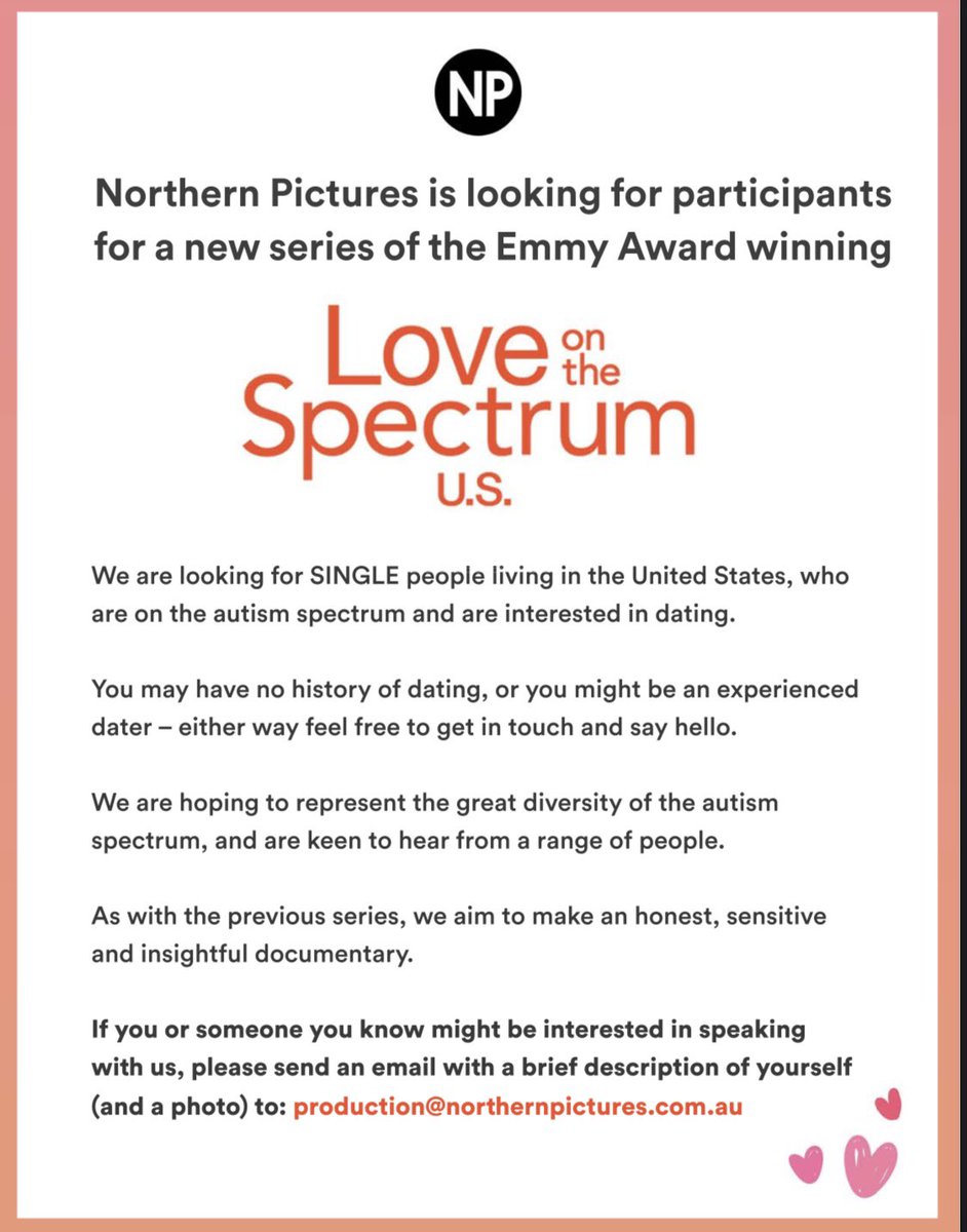 Picked up for season 2! #LoveOnTheSpectrum 💜💜 sweetest show &amp; they’re looking for singles! Deets below