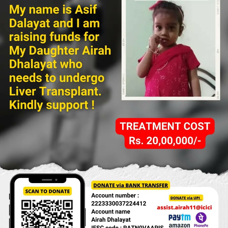 VlogsAfd's tweet photo. @931Samaira 
My daughter has been facing from Biliary Atresia problem have to do liver transplant surgery need sm amount of Donation please save my daughter life https://t.co/OW77Dn2yzi