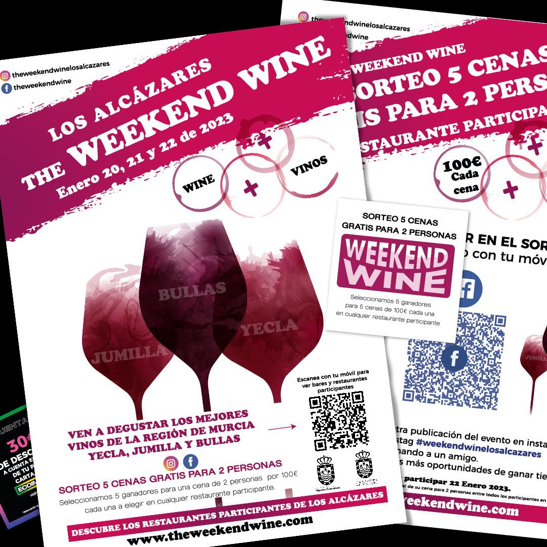 ecoimpresion's tweet photo. Hemos desarrollado e impreso la gráfica para @theweekendwinelosalcazares . Si entrais en su intagram podeis participar en el sorteo de 5 cenas gratis para 2 personas. Gracias a la  concejalía de comercio de Los Alcázares por la confianza. https://t.co/ETcdOsMFxl