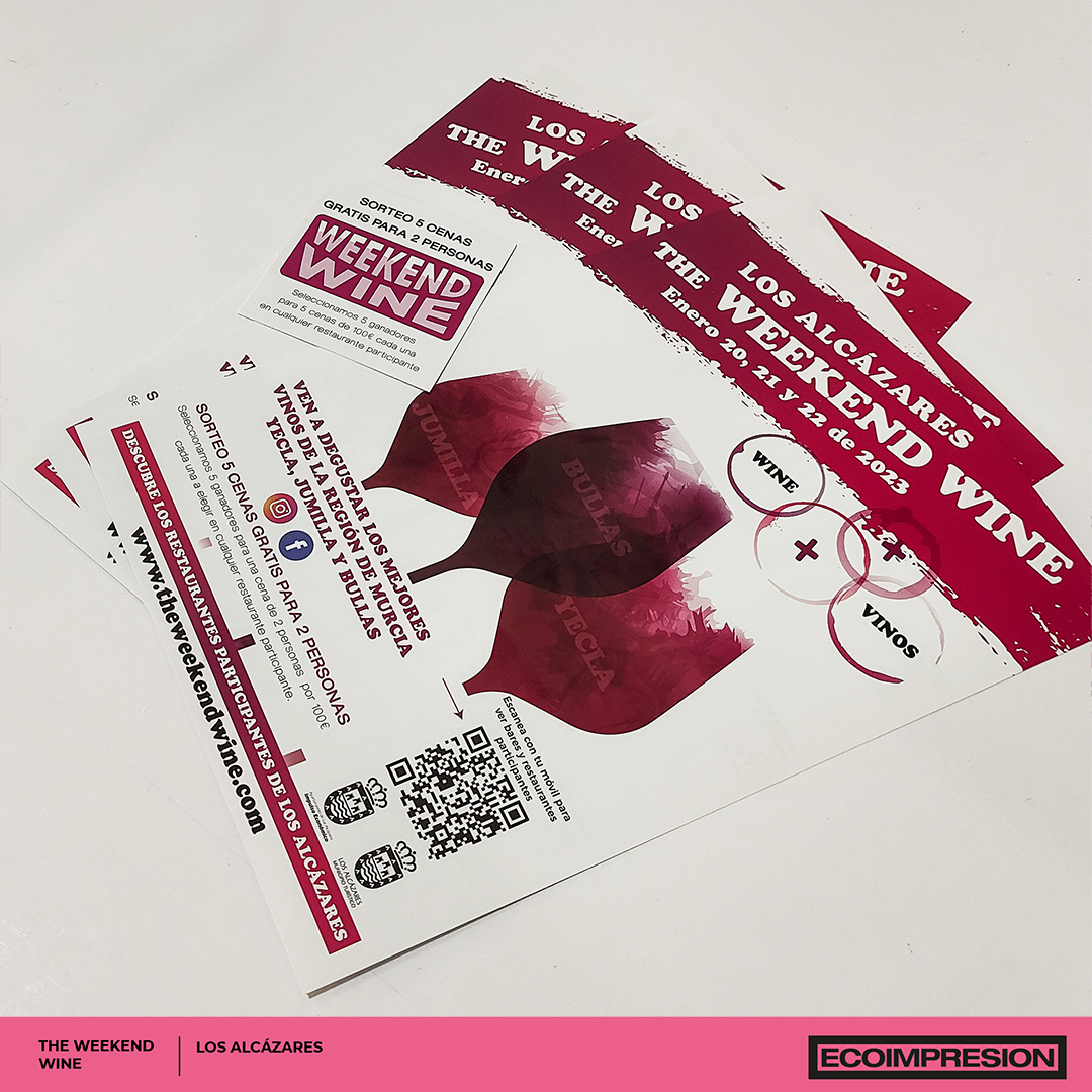 ecoimpresion's tweet photo. Hemos desarrollado e impreso la gráfica para @theweekendwinelosalcazares . Si entrais en su intagram podeis participar en el sorteo de 5 cenas gratis para 2 personas. Gracias a la  concejalía de comercio de Los Alcázares por la confianza. https://t.co/ETcdOsMFxl
