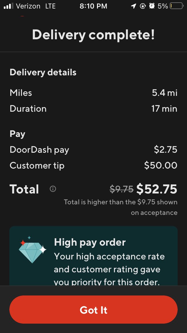 _ninalede's tweet photo. Decided to go out for one more order to complete my goal last night, ended up getting tipped $50 😭 https://t.co/Yv0fFyWsiO