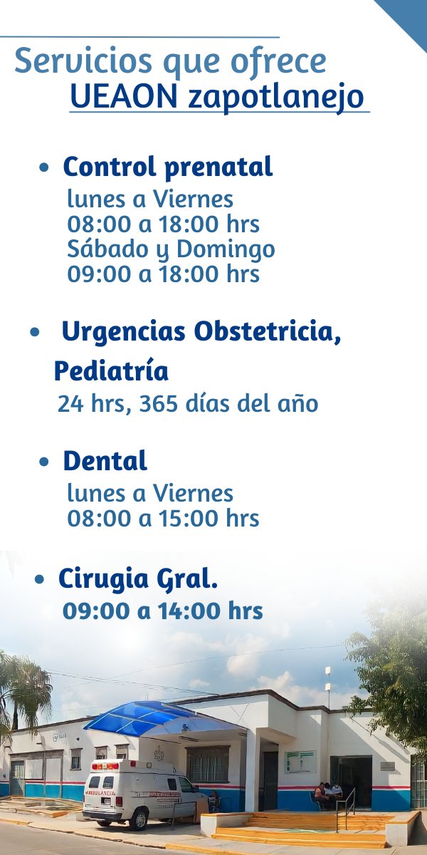 ZMaterno's tweet photo. UEAON Zapotlanejo esta a tu servicio (Hospital Materno Infantil Zapotlanejo)
Recuerda que puedes llamar al 3737349078 para cualquier duda y/o aclaración. 
Domicilio: Cantera Piñón 616, La Ceja, Zapotlanejo, Jalisco https://t.co/Z9pMhD5e89