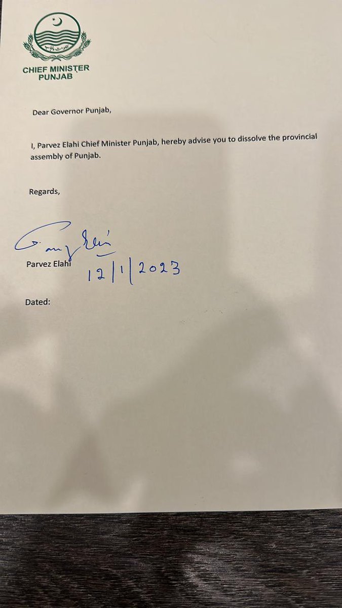 AhsanSheraz2580's tweet image. The Governer of Punjab @MBalighurRehman has received dissolution order from the CM Punjab  @ChParvezElahi.
Much needed step 💯 

#PunjabAssembly #AssemblyDissolution #MoonisElahi