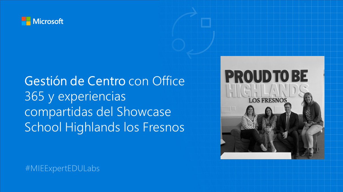 MicrosoftEduEsp's tweet photo. Primer #MIEExpertEdulabs de 2023
El colegio #ShowcaseSchool @h_losfresnos nos explica cómo realizan su gestión de centro mediante #Office365 y sus experiencias de aprendizaje.
Ya puedes inscribirte 👇 
https://t.co/JrZR2AmoMb
#MicrosoftEDU #MIEExpert https://t.co/NJ5m53zEfe