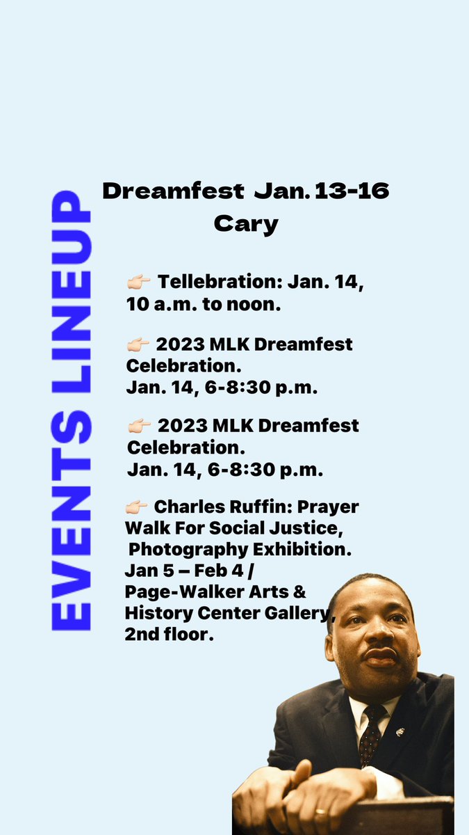 carymagazine's tweet photo. Honor Dr. King’s legacy locally with this lineup of events in Cary and Apex. 🙌🏻

💁🏻‍♀️ For more events, click the link below 👇🏻 

https://t.co/PLdUvIivle 

#mlkday #martinlutherkingjrday #carync #apexnc #NorthCarolina https://t.co/u0CFJigEjL