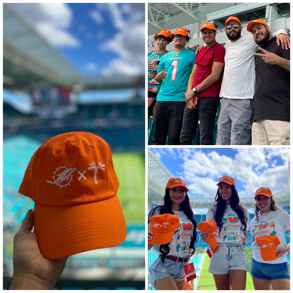 pollotropical's tweet photo. It was great seeing everyone @ the #HardRockStadium last Sunday. Such a gorgeous day to make the playoffs! We❤️Miami, so guests in the 305 section received a limited edition Pollo X Dolphins cap. Rock your lids, #PolloNation! #TBT #MiamiDolphins #PolloTropical https://t.co/wQYiYP3lDG