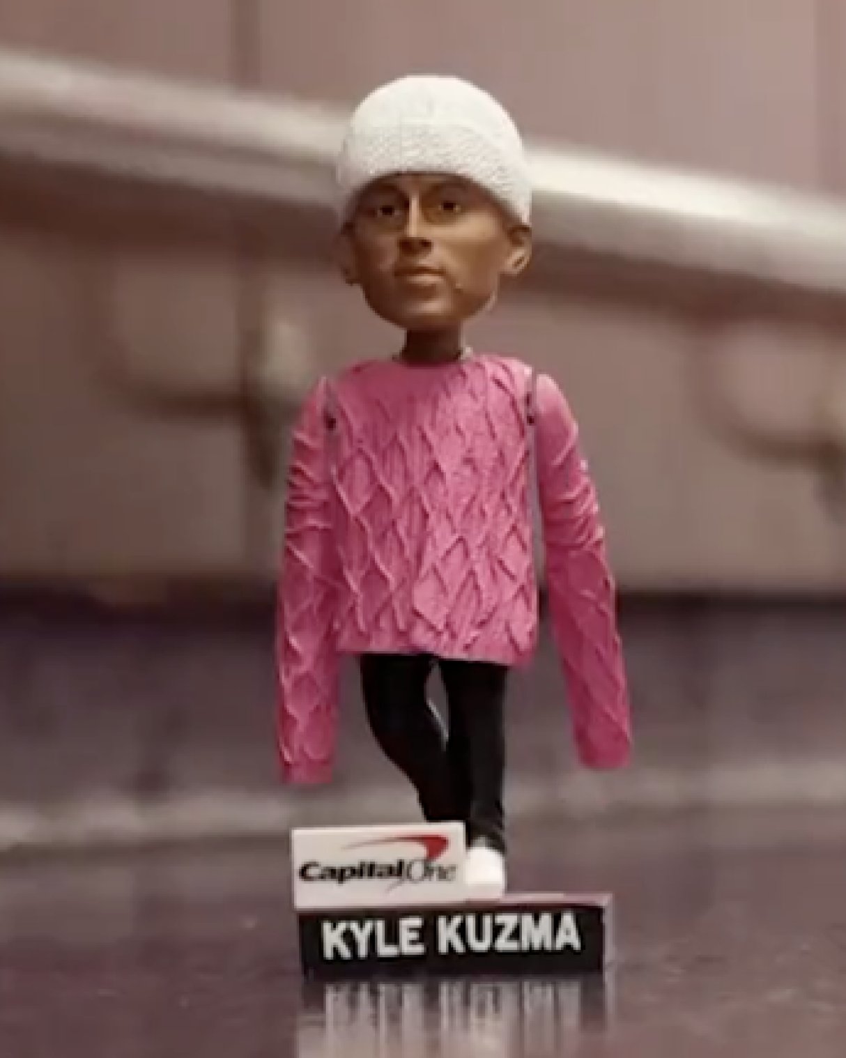Wizards star Kyle Kuzma's perfect reaction to bobblehead of his viral pink sweater  outfit