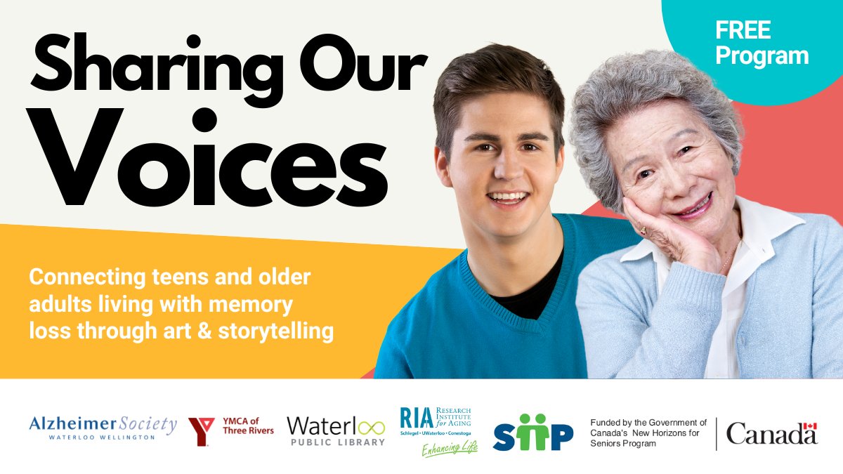 At Sharing Our Voices, older adults living with memory loss are partnered with caring young people to explore and create art together. Art pieces created as part of this program will be showcased throughout Waterloo Region. Learn more: ymcathreerivers.ca/youth-programs…