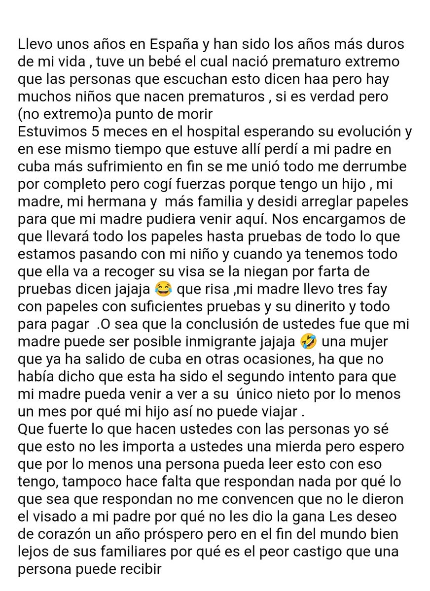 Jessica90621670's tweet photo. @ConsEspLaHabana este mensaje es para le embajada de España en Cuba lo que hacen con las familias es doloroso https://t.co/LIEtRscYN5