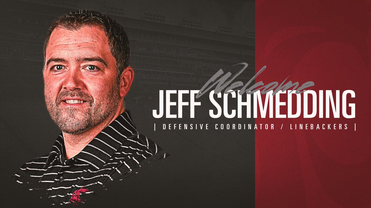 WSUCougarFB's tweet photo. Cougs, welcome @SchmeddingJeff to the Palouse‼️

📰https://t.co/aWGrspv2eU

#GoCougs | #WAZZU https://t.co/jQDUJnlDHK