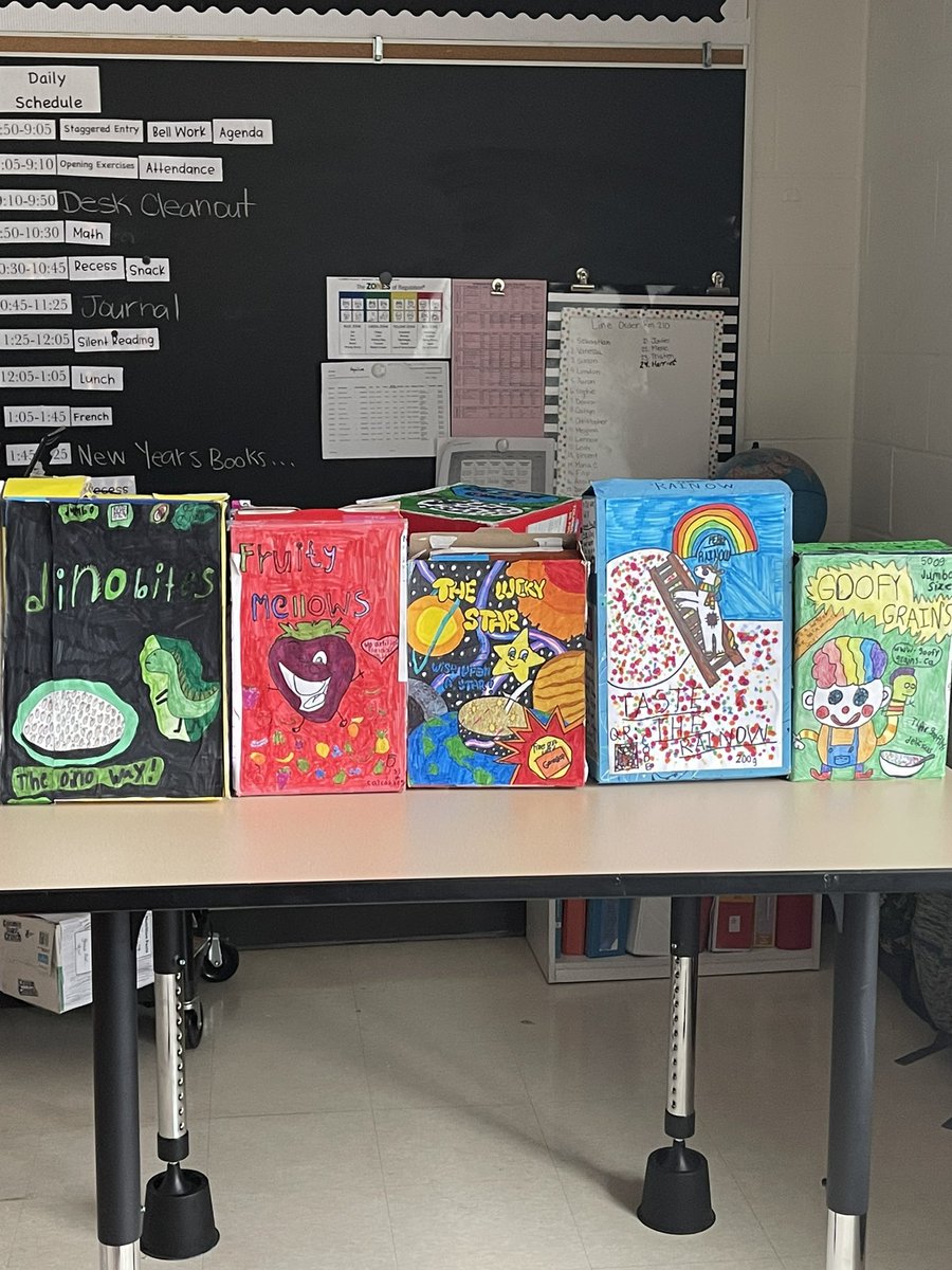 Students did an amazing job creating their own cereal brand for this Media Literacy assignment! <a href="/stpetersmilton/">St. Peter C.E.S.</a> 🥣