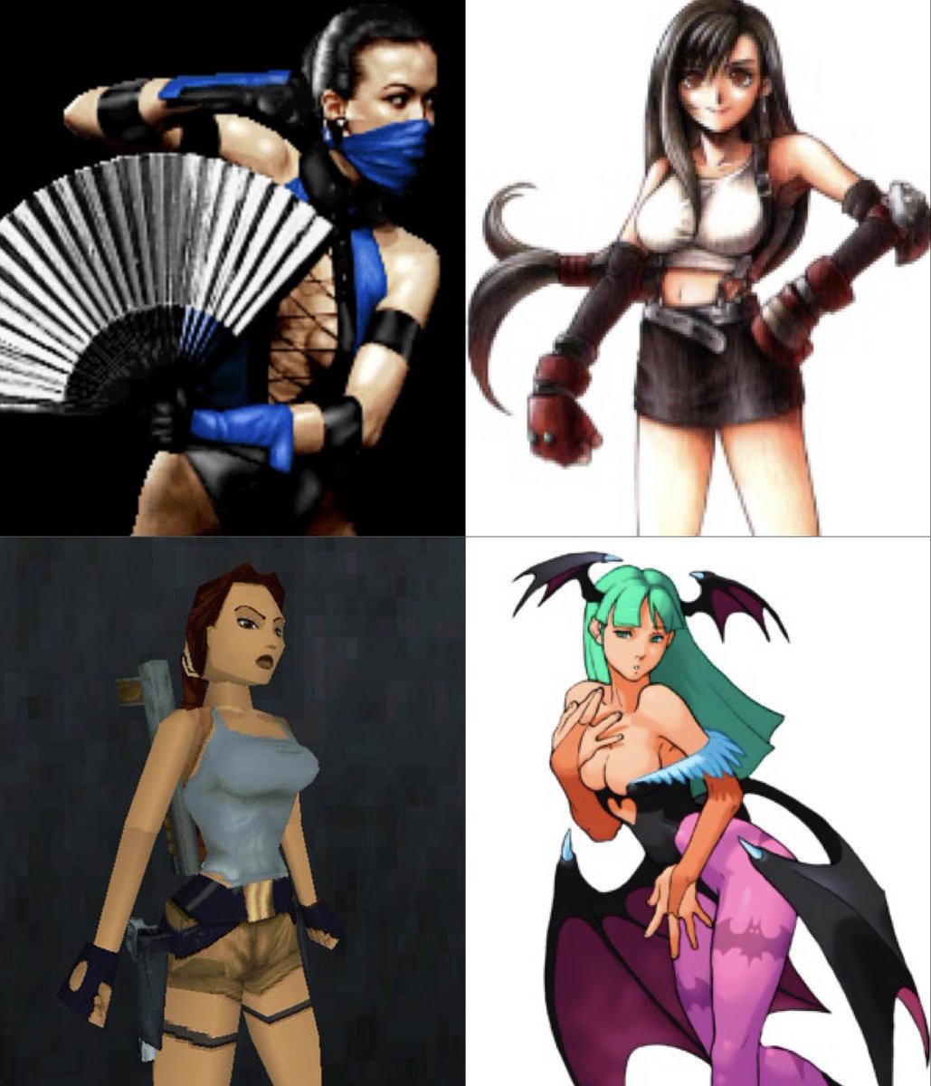 1997 had some bangers (yes I chose all girls)

Kitana - Mortal Kombat 4
Tifa Lockhart - Final Fantasy VII
Lara Croft - Tomb Raider
Morrigan Aensland - Darkstalkers 3