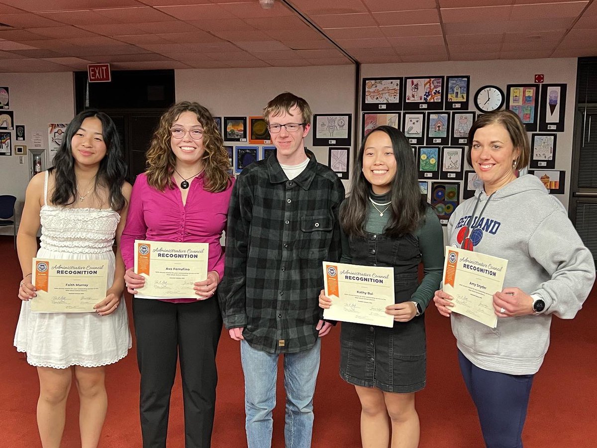 RedLandHS's tweet image. Tonight the Board recognized the efforts of Ava, Faith, Kathy, and Mrs. Amy Snyder with their first aid assistance they provided Noah a few weeks ago. We are so grateful for all that you did to ensure his safety! #patriotpride