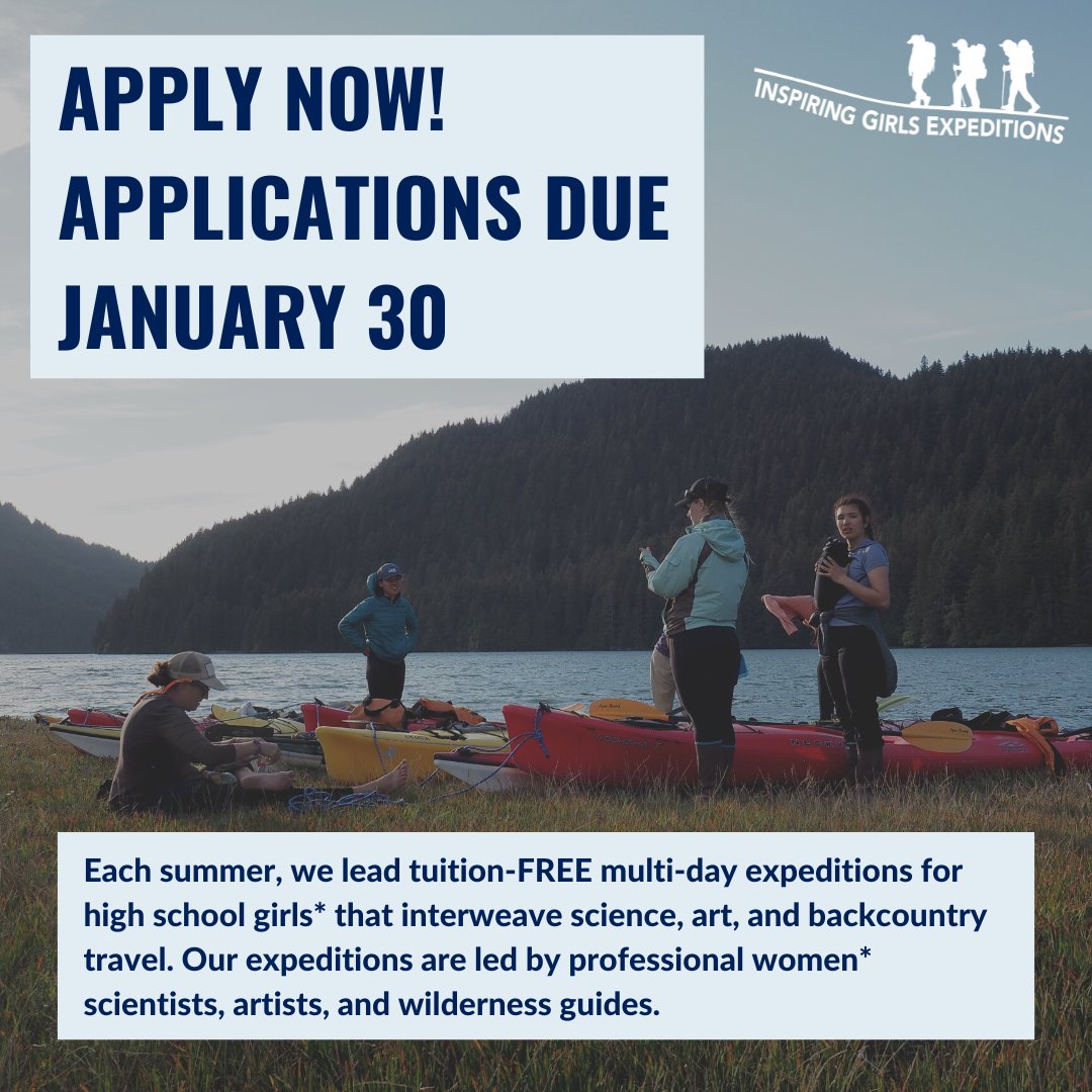Each summer, we lead tuition-FREE multi-day expeditions for high school girls* that interweave science, art, and backcountry travel. Applications due Jan 30th! Apply today! 

*cisgender girls and transgender, agender, Two Spirit, nonbinary, intersex, and genderqueer youth