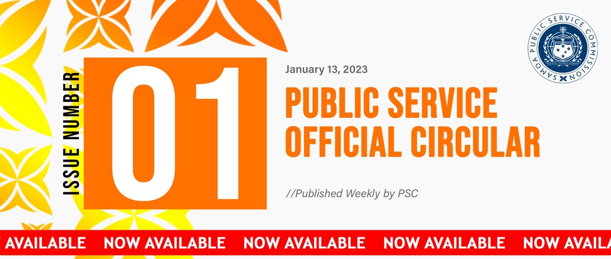 samoapsc's tweet photo. 📌NOW AVAILABLE: Public Service Official Circular 2023 Issue 01
13th January 2023
https://t.co/BUue7t8urk https://t.co/bqlrSF8c6Q