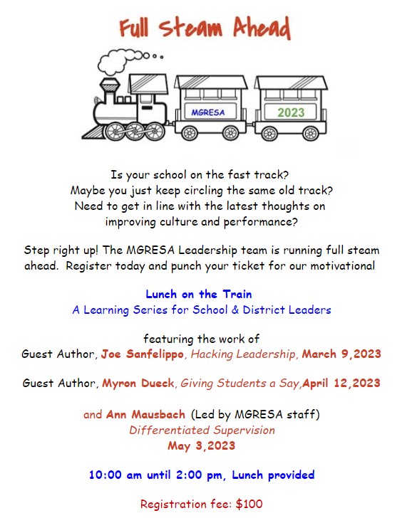 FULL STEAM AHEAD!!  Learning Series for School and District Leaders. Featuring: <a href="/Joe_Sanfelippo/">Joe Sanfelippo</a> <a href="/myrondueck/">Myron Dueck</a>  <a href="/amausbach/">Ann Mausbach</a> 
Register here- pl.mgresa.org/full-steam-ahe…

<a href="/AlligoodJuli/">Juli Alligood</a> <a href="/daaj14/">Dr. Damita James</a> <a href="/drrlsm/">Robin Smith</a> 
#schooleadership