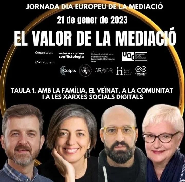 La Taula 1: Tractarà d'esbrinar quines són les principals aportacions en la #mediació i gestió de #conflictes a la #FAMÍLIA, amb els #VEÏNS i #VEÏNES, al #BARRI, a la #COMUNITAT.
Programa:
resoluciodeconflictes.org
Inscripcions:
forms.gle/oAjhqxFFTifStC…