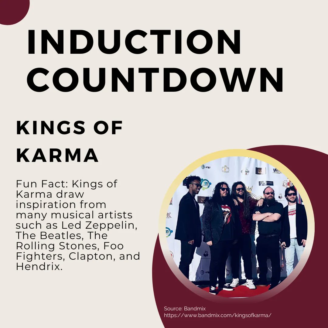 Only 16 more days until the California Music Hall Of Fame Induction Ceremony! Today we will be highlighting Kings of Karma. Did you know Kings of Karma draw inspiration from many of our favorite music artists? 

#KingsofKarma #InductionCeremony #CaliforniaMusicHallOfFame