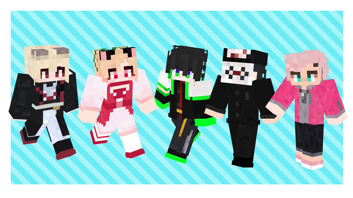 you_night's tweet image. おは～
Spooky Nightsマイクラのスキンは全部ぼくがぽちぽち作成させて貰ったやつだったり。
約１名はデフォルトこそが至高らしいのでああなってます。
ぼくのこだわり見抜けますか？
＃SpookyNights
#おはようVtuber 
＃おやすみVtuber