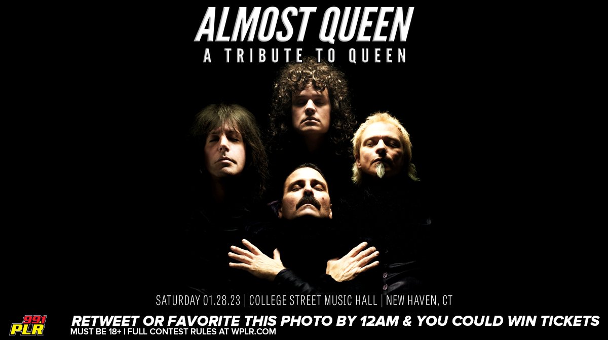991PLRFM's tweet photo. Today is #TwitterThursday!
RETWEET or FAVOR by midnight for a chance to win 2 tickets to see #AlmostQueen: A Tribute to Queen at College Street Music Hall on Saturday January 28th.
Must be a CT Resident, 18+ and following us to win. Account must be public. https://t.co/ChBLanbnfv