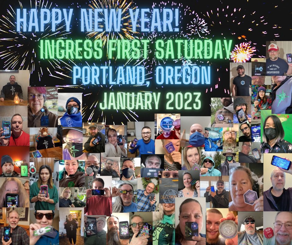 Portland's January First Saturday had 68 agents join us! 👏📱

Taking the crown, the resistance won with 19,611453 XM recharged. 💙

Here's our photo collage of agents who sent in selfies during the event. 📸

#IngressFS #pdx #HappyNewYear