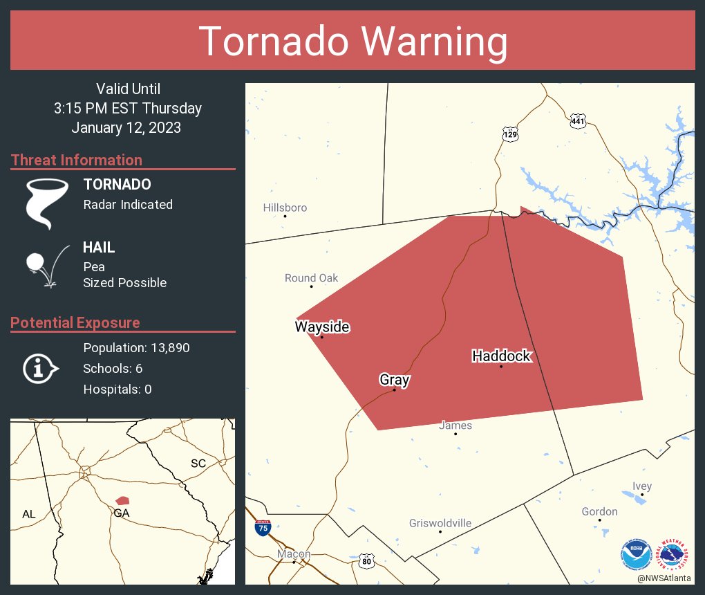 NWS Atlanta on Twitter "Tornado Warning continues for Gray GA, Haddock