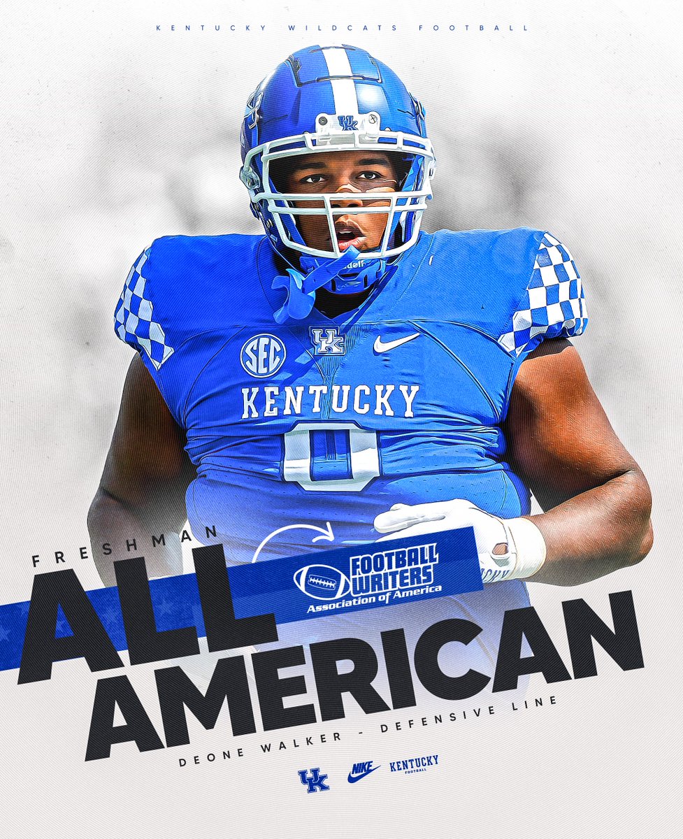 UKFootball's tweet photo. DL @deonewalker0  has been named to  @TheFWAA  Freshman All-America Team. 

He is UK’s third FWAA Freshman All-American since the award’s inception in 2001 and its first since Benny Snell Jr. in 2016. 📰🔗 https://t.co/awM5BCDibO https://t.co/jIU4oJemPm