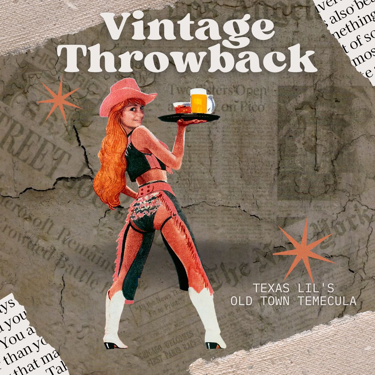 TexasLilsGrill's tweet photo. A little Vintage Texas Lil's Throwback Thursday for y'all 👯‍♂️🍻 Since we are in the process of updating our menu we thought this COWGIRL from the archives deserves the spotlight⭐And for giggles who remembers B&amp;J - White Claws Grandma 🤣 Make it a great day #Temecula https://t.co/UtqcOKq8KC