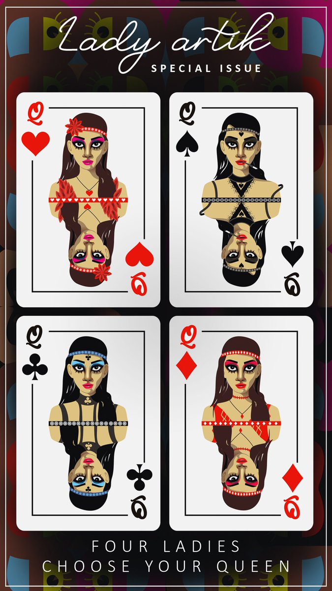 muz_techno's tweet photo. Hello my loved ones! Today added to the @opensea four playing card queens. Choose one of the beauties for your luck! And I have something to think about.
 #NFTs  #NFTcollections #nftart #NFTGiveaways https://t.co/aZh9WyMn5H