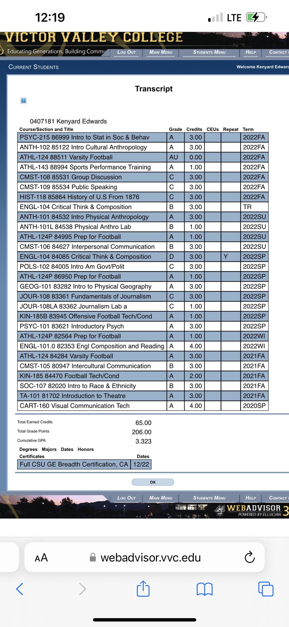 Kenyard “K.J” Edwards Jr 🪬 on X: "Final transcript AA obtained 3.3Gpa  https://t.co/V4cffPHB93" / X