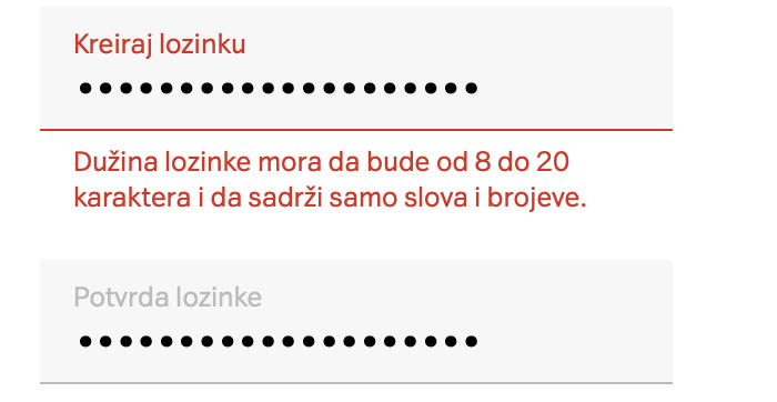 _korso_'s tweet photo. Ne znam sta bi vam rekao @A1_Srbija osim da ovo odmah ispravite. Lozinka moze da bude veca od 20 karaktera i moze da sadrzi sve karaktere koje mogu da ukucam. https://t.co/wnLhhsZCSR