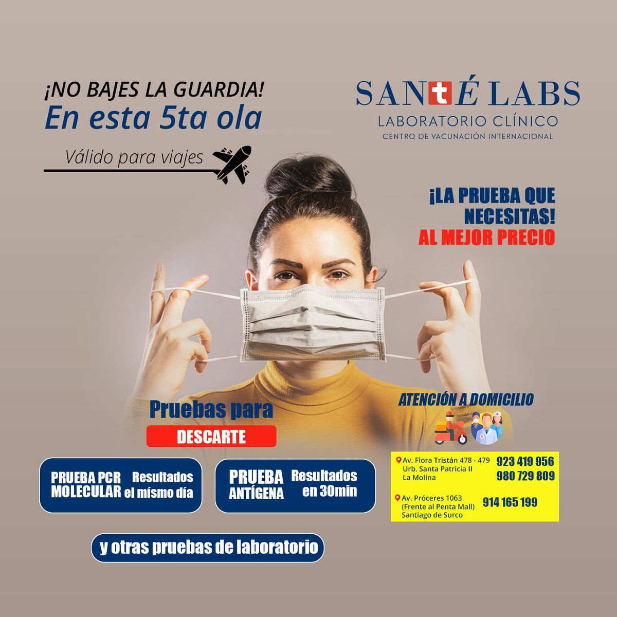 SanteLabs's tweet photo. ¡NO BAJES LA GUARDIA!📲 WhatsApp: 914 165 199 / 923 419 956 / 980 729 809 
.
UBICANOS:
LA MOLINA: Av. Flora Tristán 478 - 479 Urb. Santa Patricia - II etapa.
SURCO: Av. Proceres 1063 (Frente al Urban Mall Viñedos).
#Covid19 #covid #testcovid #lima #limaperu #lamolina #peru https://t.co/aS3MUSQ68l