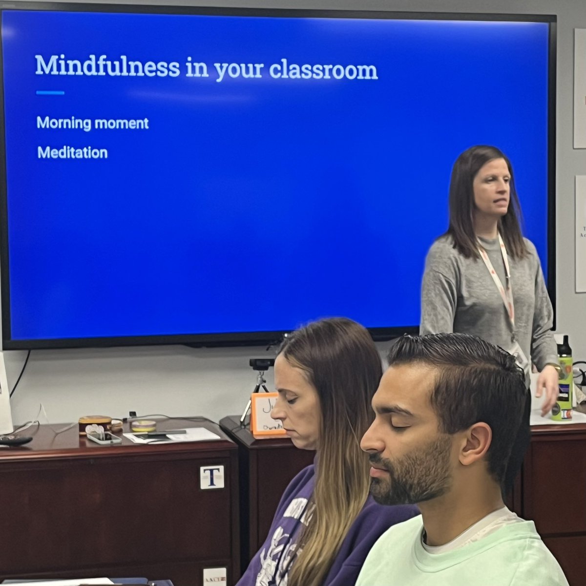 Dr Erin Schulte leading teachers through a meditative moment at TACE! #teachersmatter #CharacterPlus #selfcare