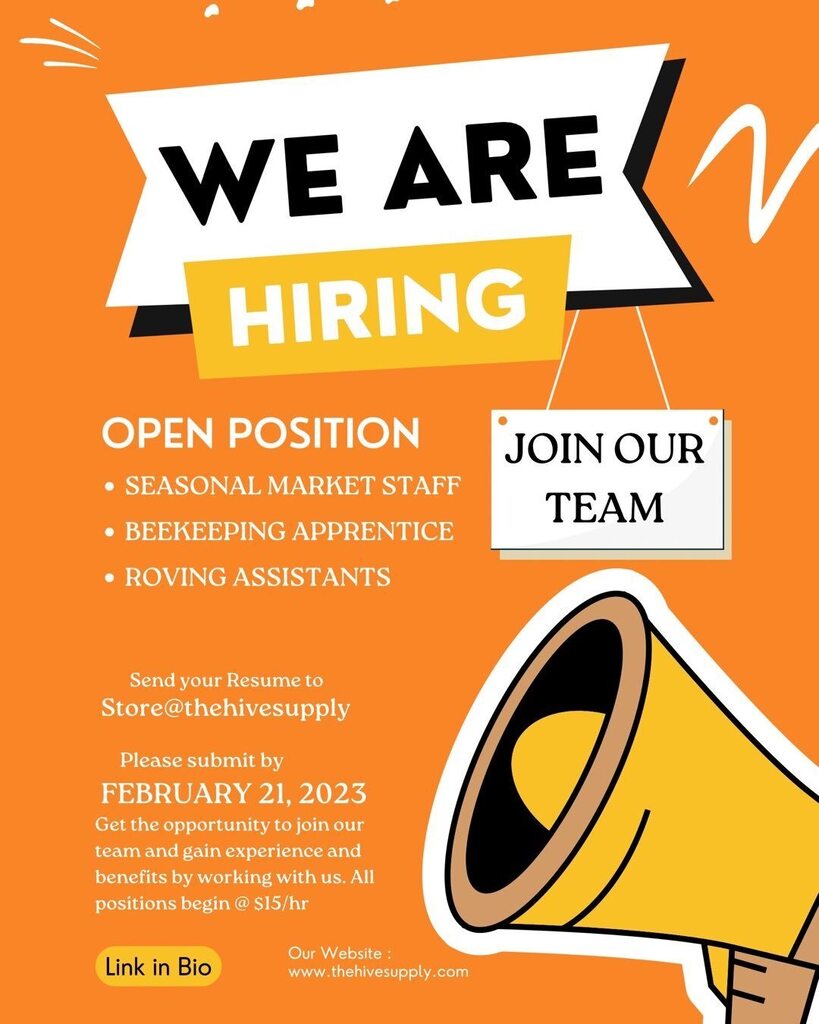 We are excited to offer opportunities in urban agriculture for this upcoming 2023 Season! Pay starts at $15/hr with opportunities for advancement. Come join our Team!  #bees #beekeeping #honey #urbanagriculture #agjobs #thehivesupply #chicago instagr.am/p/CnU_IpgvVil/