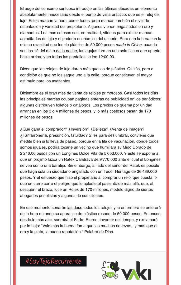 Los Danieles (@losdanieles) on Twitter photo ¿#Casio o #Rolex?
Esto escribió en diciembre del 2021 nuestro columnista <a href="/DanielSamperPi/">Daniel Samper Pizano</a> para su Consultorio Sentimental.
Este contenido es uno de los beneficios exclusivos para nuestros suscriptores recurrentes; las tejas de estos columnistas sin techo. ¿#Casio o #Rolex?
Esto escribió en diciembre del 2021 nuestro columnista <a href="/DanielSamperPi/">Daniel Samper Pizano</a> para su Consultorio Sentimental.
Este contenido es uno de los beneficios exclusivos para nuestros suscriptores recurrentes; las tejas de estos columnistas sin techo.